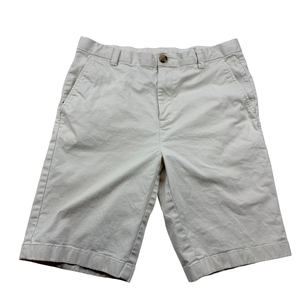 Vineyard Vines Kids 18 Stone Beige Chino Shorts Cotton Stretch Flat Front Whale